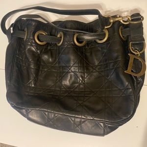 Authentic Christian Dior Vintage Black Leather Hobo Purse. Classic Red Interior.